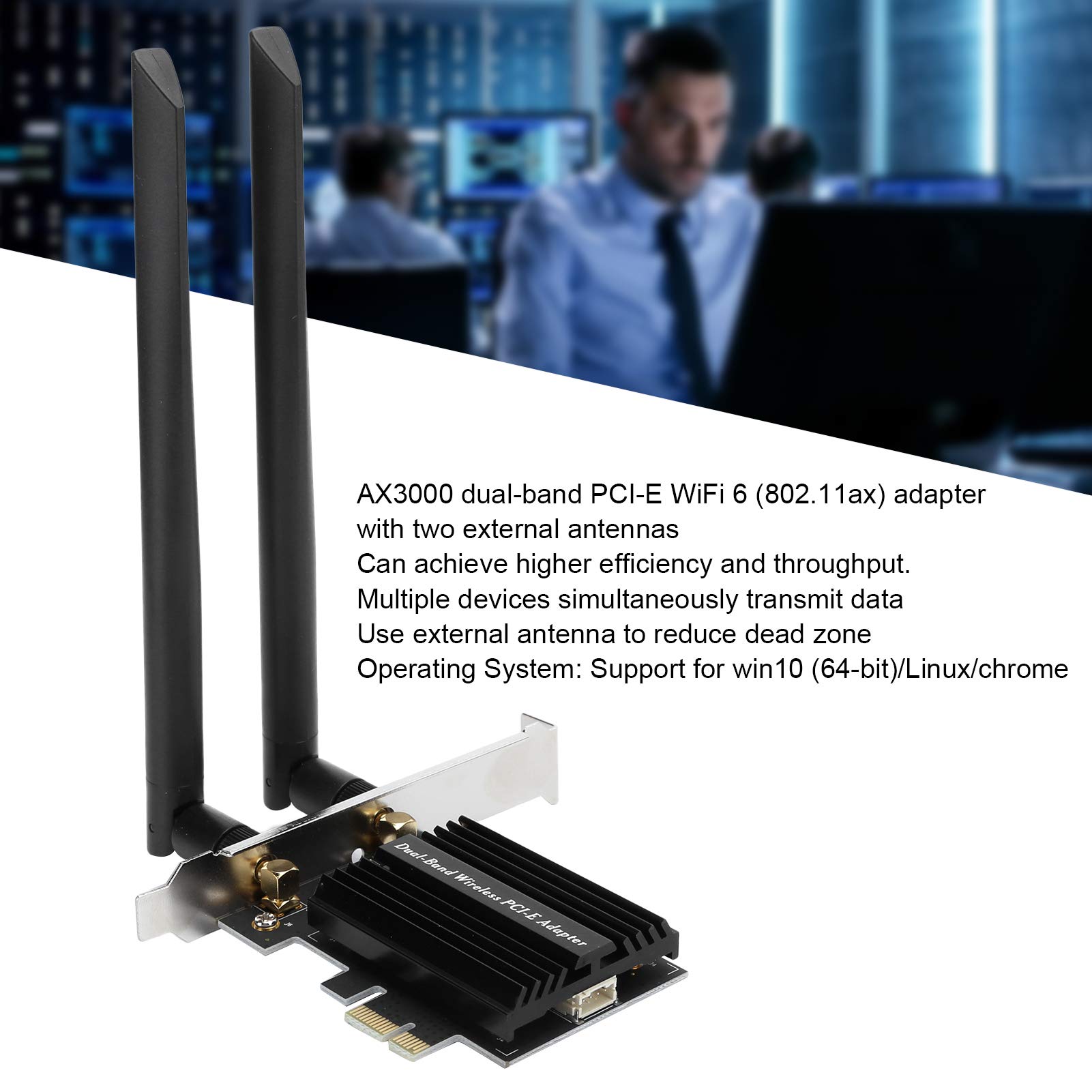 Bewinner Scheda WiFi 6 PCIe AX3000 con Bluetooth 5.1, Adattatore Wireless Dual Band 574+2400Mbps, 2 Antenne da 8dBi e Cavo di Prolunga per PC Desktop