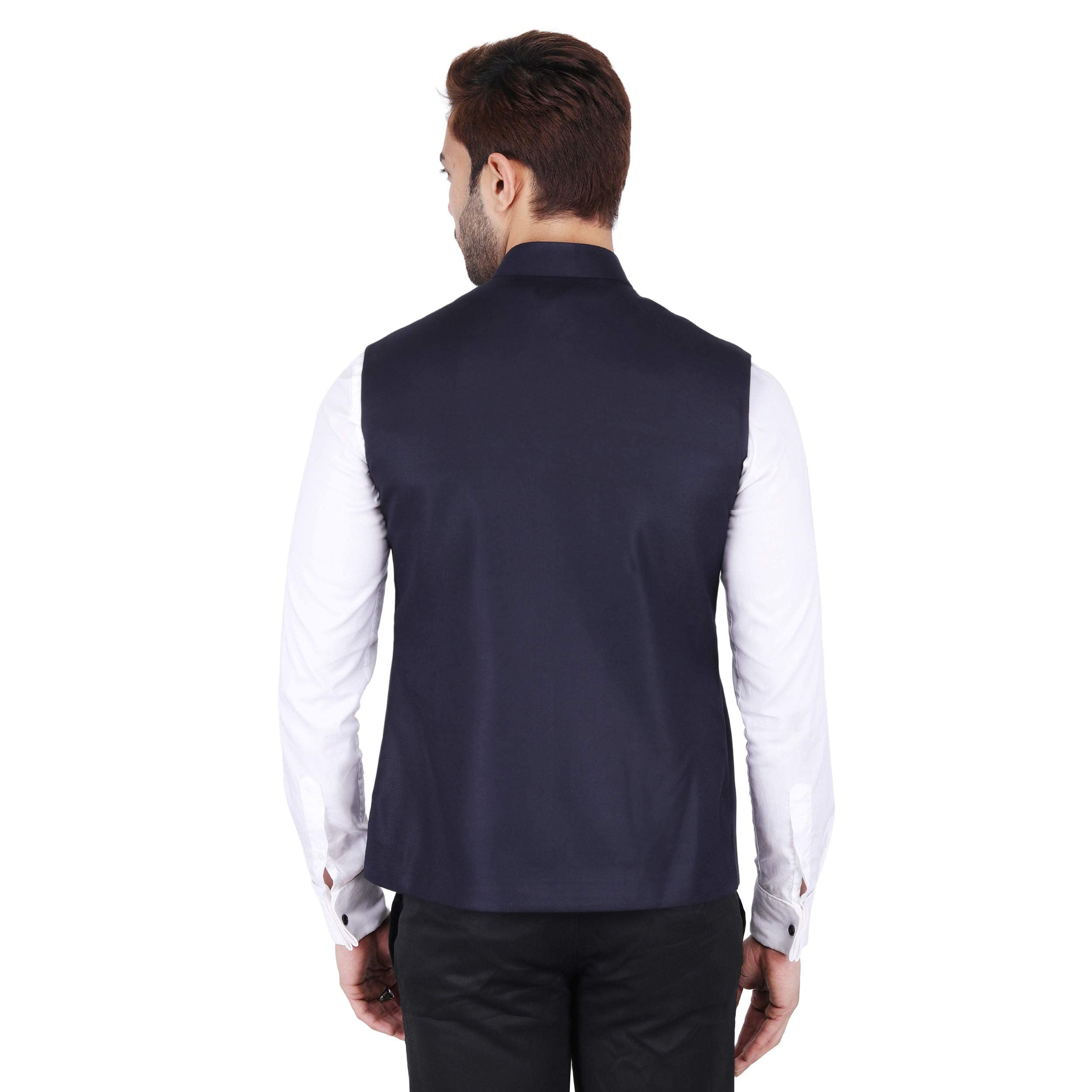 Badoliya & Sons Men's Cotton and Crush Nehru and Modi Jacket (Dark Blue, 38) - Image 3 thumbnail