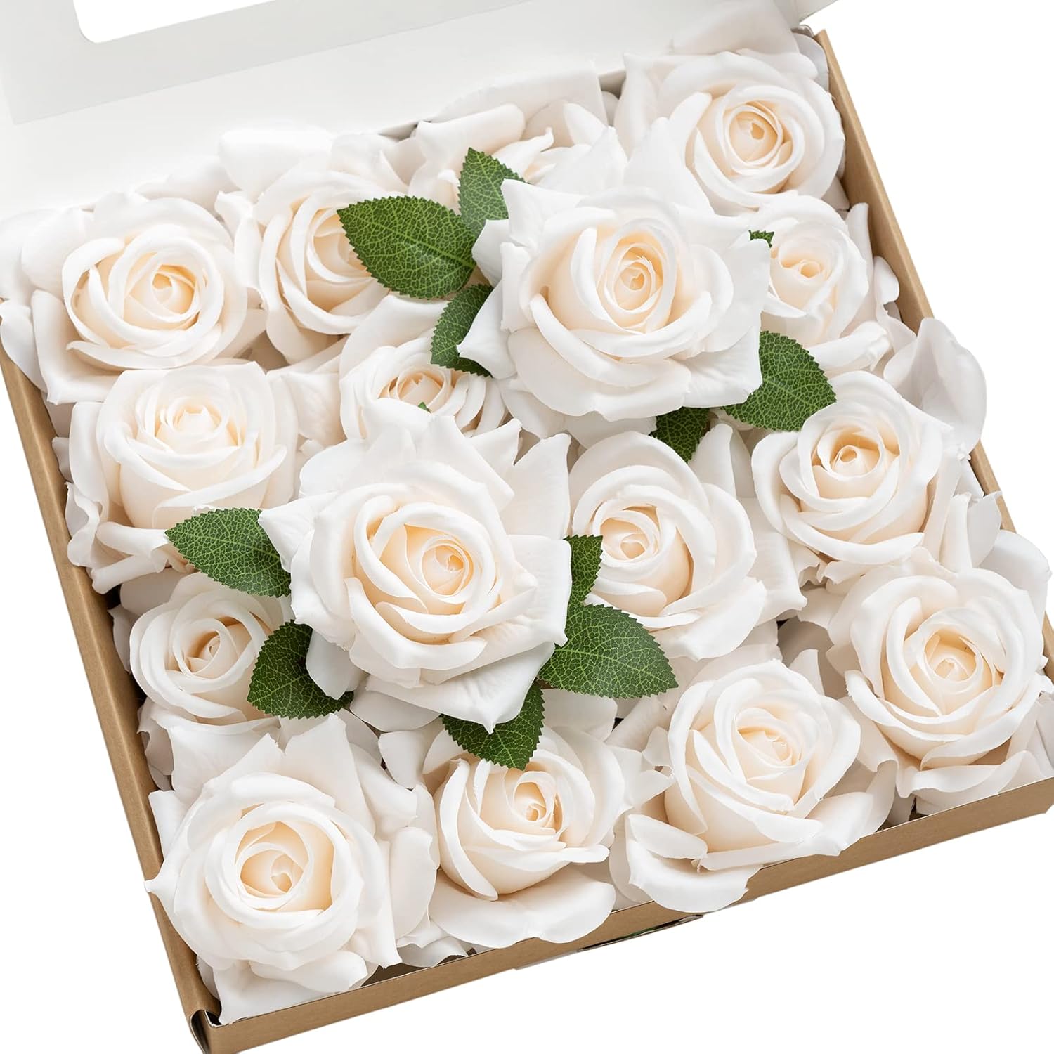 Ling's Moment Artificial Flowers 16pcs Cream Silk Roses