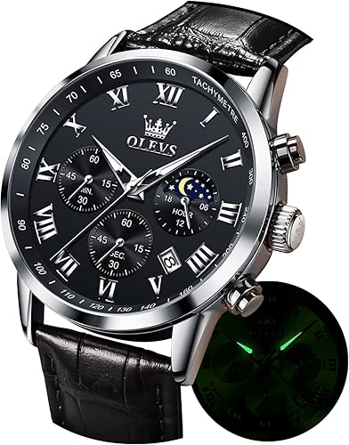 OLEVS Relojes para hombre de vestir cronógrafo analógico cuarzo fase lunar para hombre luminoso impermeable relojes de pulsera masculinos