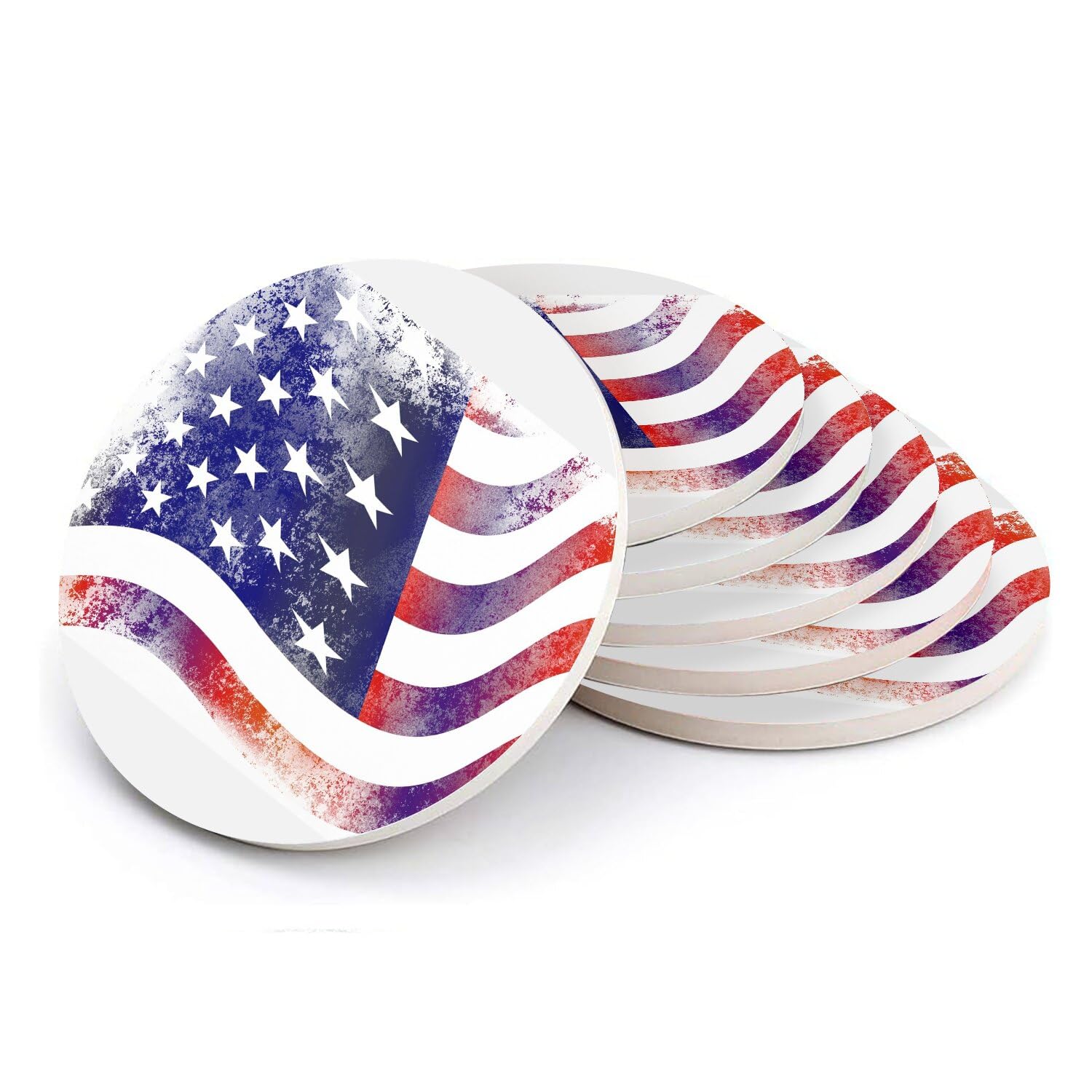Sous-verre rond céramique drapeau USA lot de 6 pour table basse