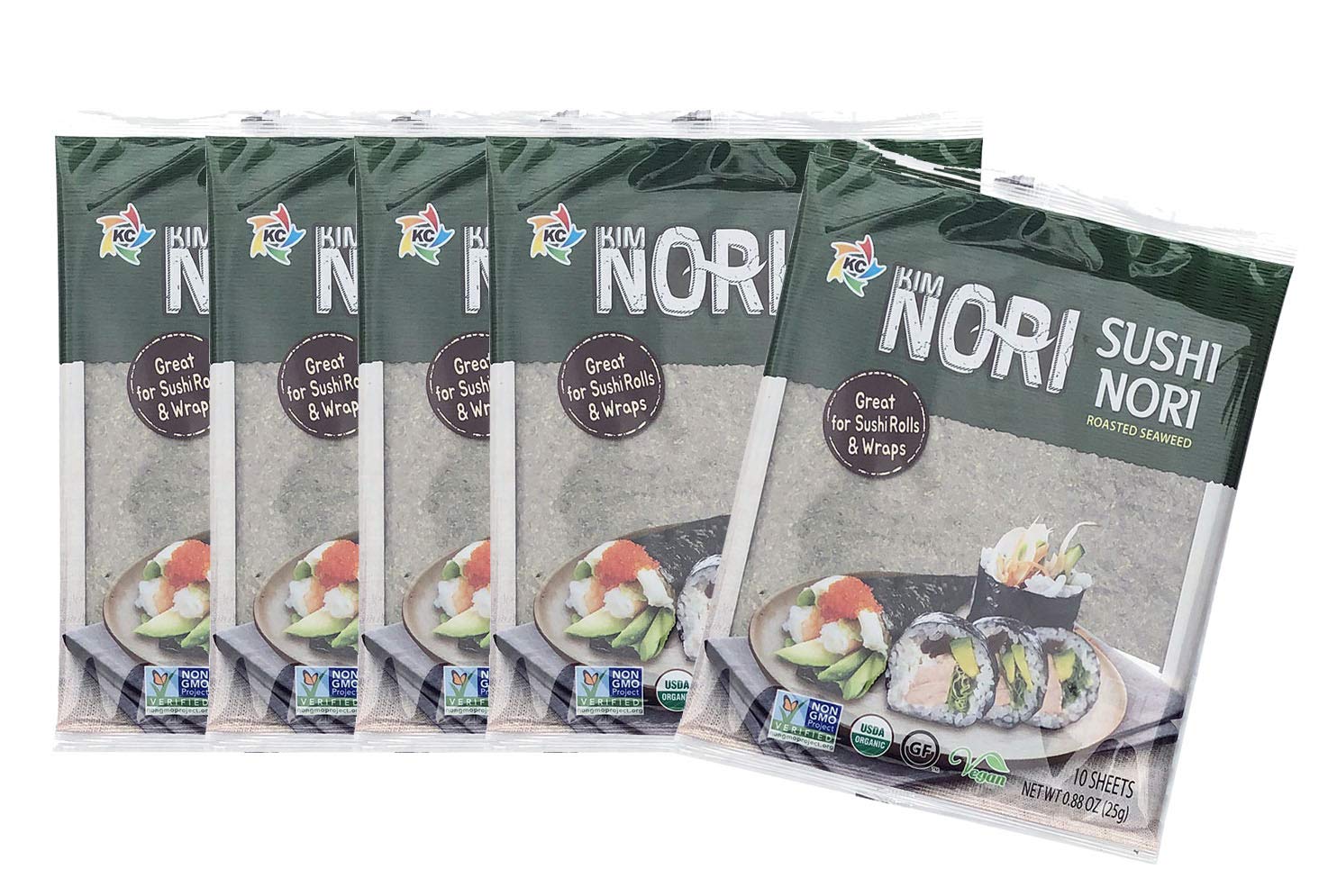 KIMNORI Sushi Nori Seaweed Sheets – 50 Full Size, USDA Organic Yaki Roasted Rolls, Wraps Snack, 100% Natural Laver, Gluten Free, No MSG, Non GMO,