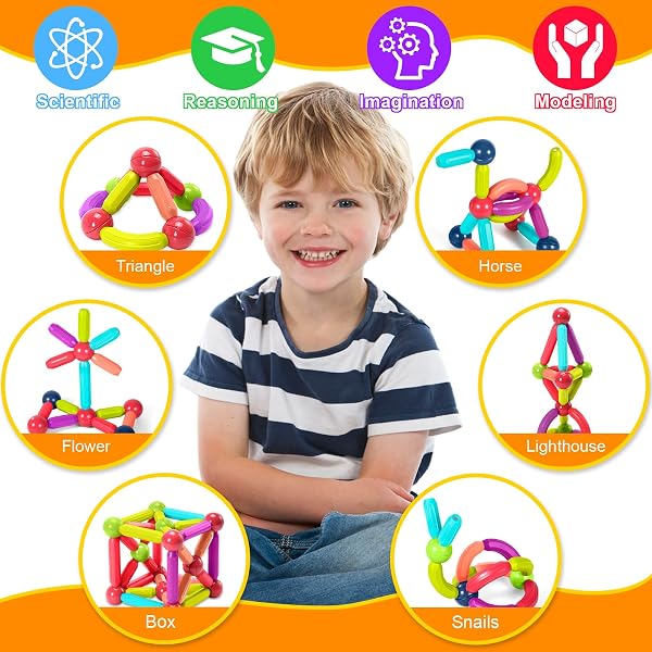 JUQG 158Pcs Juguetes de Bloques de Construcción Magnéticos, 3D Juguetes Educativos de Bloques de Construcción, Juguetes de Construcción Magnéticos para Niños y Niñas de 3 4 5 6 7 8 años (158Pcs) - 5