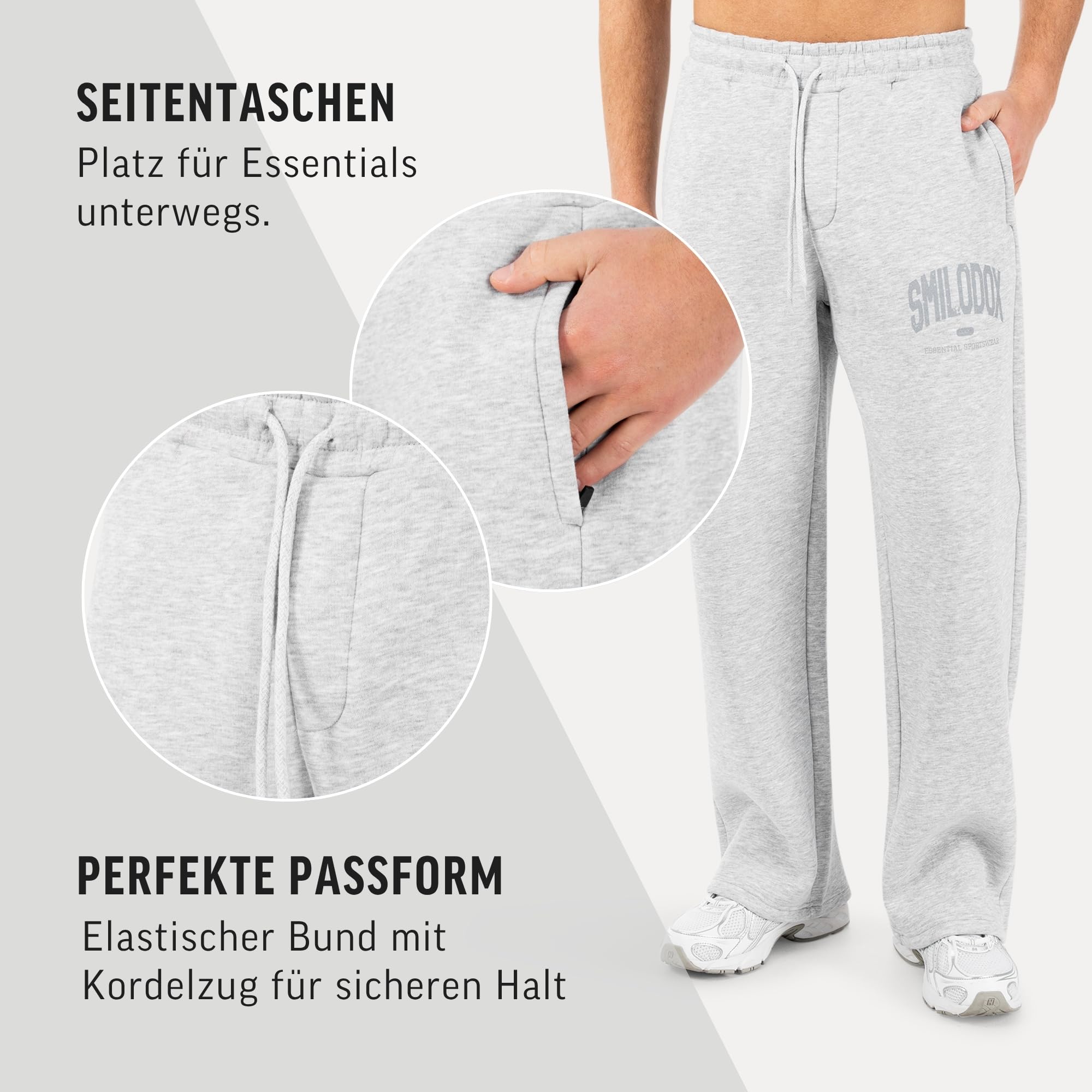 SMILODOX Jogginghose Herren Oswin, Oversized Fit Trainingshose mit elastischem Bund & verstellbarem Kordelzug, Logo-Print, praktische Seitentaschen, Lange Sporthose für Freizeit und Sport