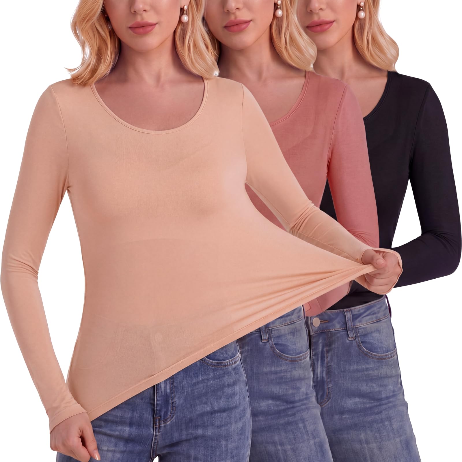 3 Pcs Ultra-Thin Seamless Elastic Thermal Inner Wear Tops for Women Thermal Undershirt Stretch Warm Underwear Set-image-8