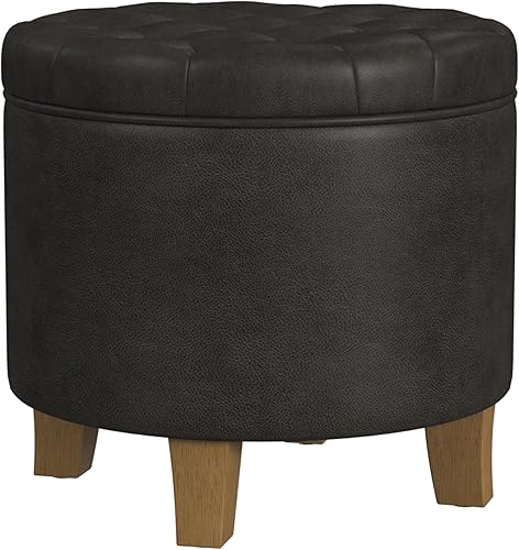Vista 4 de Homepop Home Decor Upholstered Round Faux Leather Tufted Foot Rest Ottoman Ottoman with Storage for Living Room & Bedroom Decorative Home