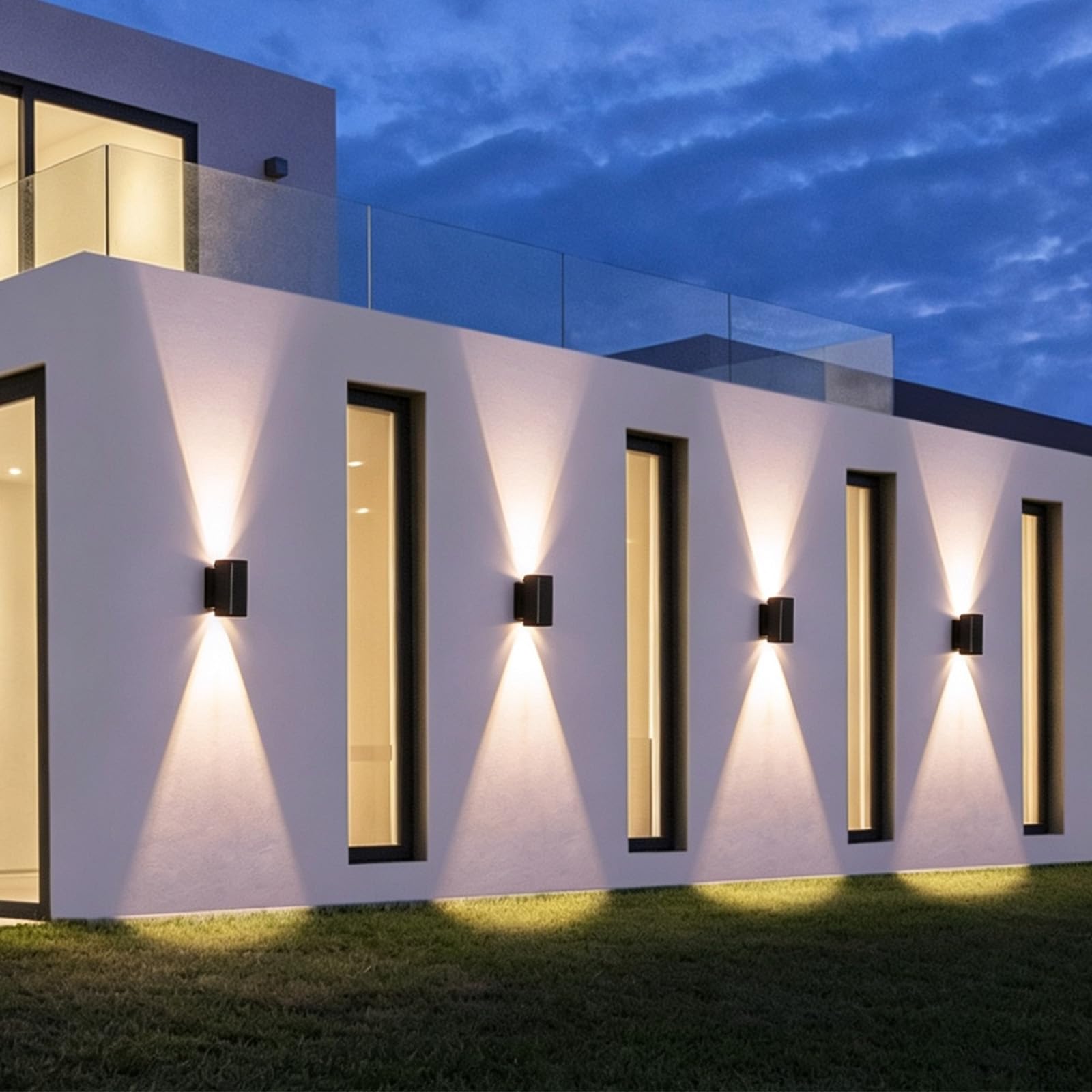 Lampada Solare da Esterno LED Applique da Parete Up & Down Impermeabile IP65 Iluminazioni per Pareti Solari Esterno Luce da Parete Corridoio Balcone Giardino Terrazzo (Luce Calda,12 teste)