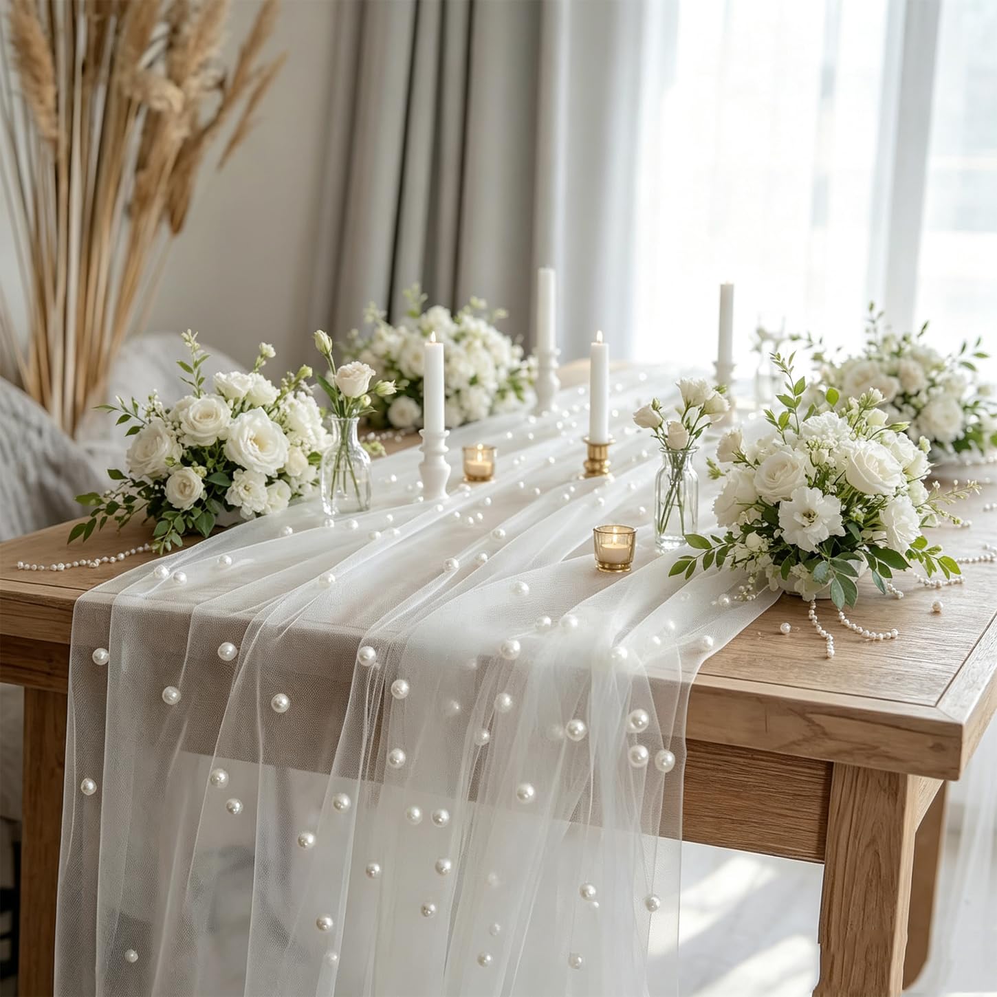 JINGLOUA White Pearl Table Runner 75cm×300cm