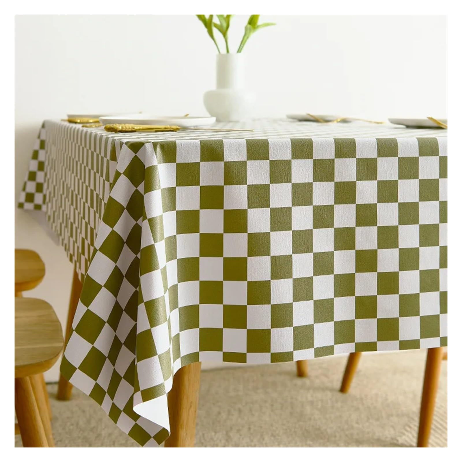 Mzsklw Green White Waterproof Tablecloth Pvc Square Tablecloth Rectangle Waterproof Table Cloth Tabletop Cover Oil Proof Wipeable Covers(,140X180cm)
