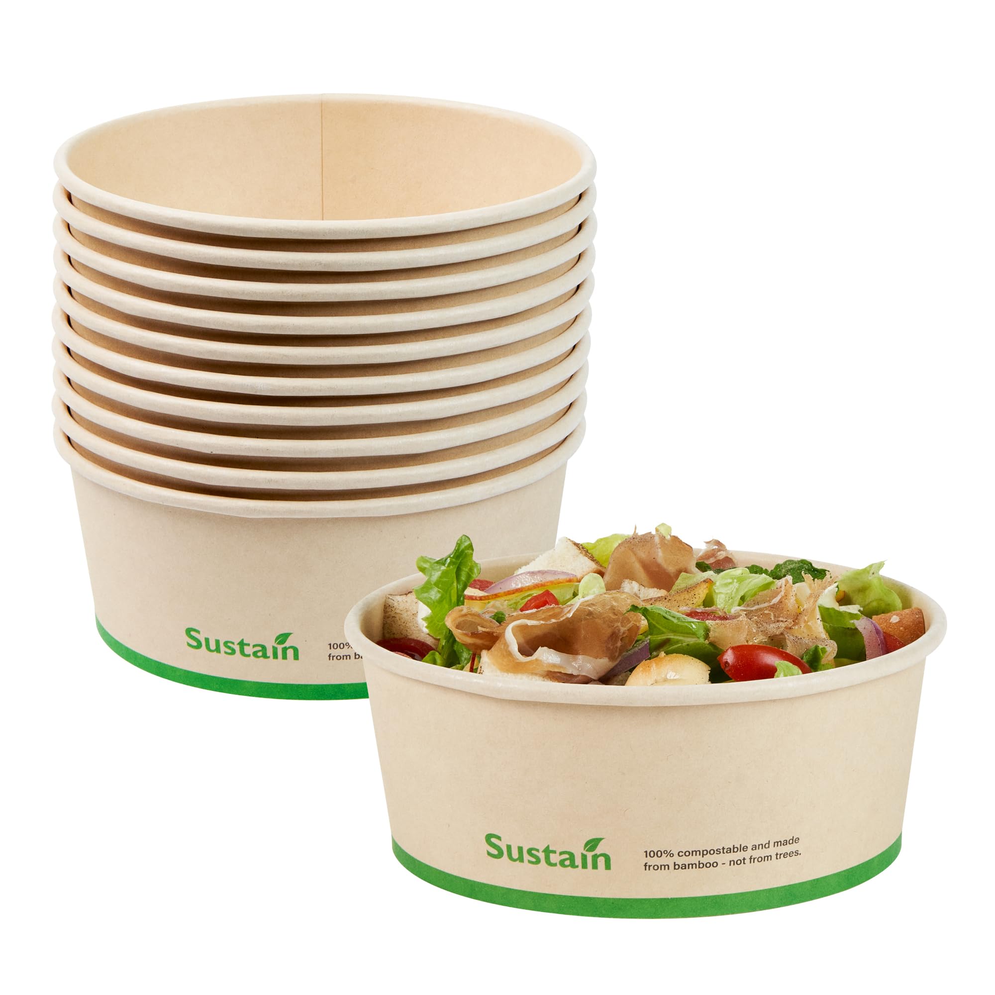 Restaurantware - Cajas de papel resistentes de 25 onzas, 50 recipientes redondos para alimentos, con forro de ácido poliláctico, compostables, contenedores de papel de bambú, desechables, a prueba de