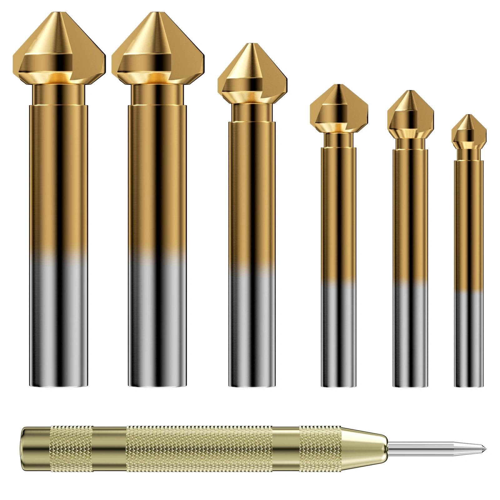 7 Pezzi Svasatori Conici, Svasatore Conico in HSS, Punta da Trapano per Metallo Legno per Acciaio Inox, Rame, Alluminio(6.3mm-20.5mm)