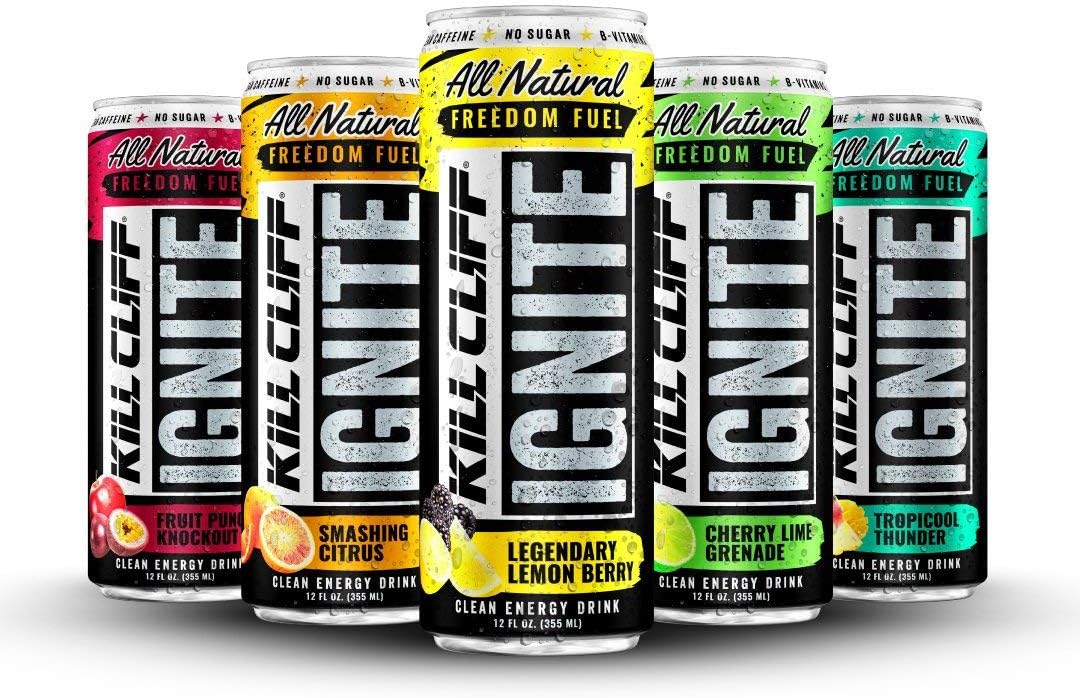 KILL CLIFF Ignite Clean Energy Drink | Natural Caffeine From Green Tea | Electrolytes & B Vitamins | Zero Sugar | Keto | 12 Pack (5 Flavor Variety Pack #5)