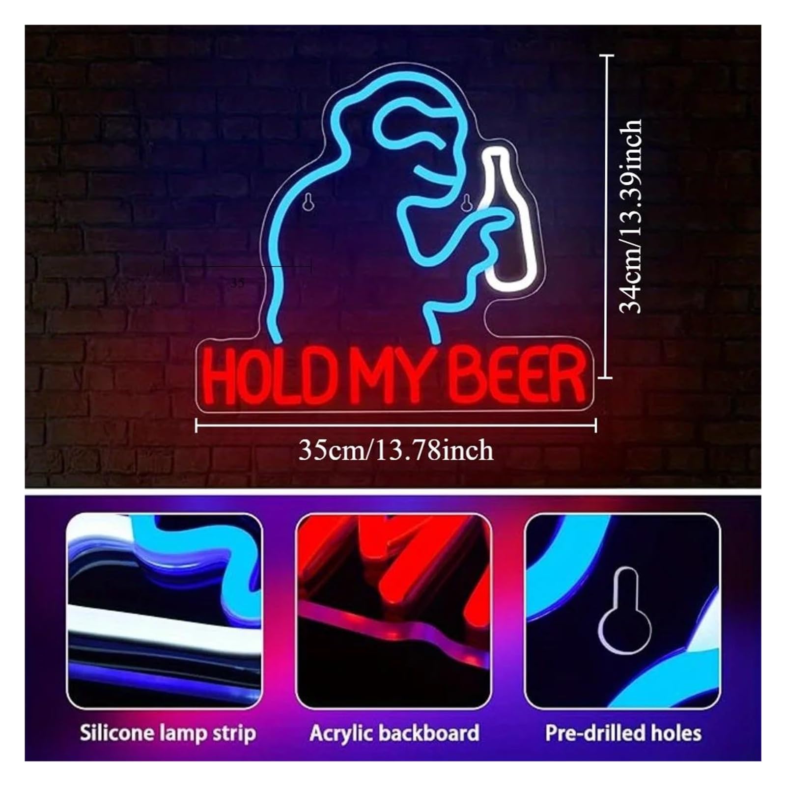 Decoración Lámparas Hold My Beer Letrero De Neón Bar Copa De Vino Luz LED Regulable USB Para Fiesta Club Restaurante Dormitorio Hogar Vacaciones Tienda Decoración 35cmx34cm