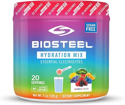 BioSteel Zero Sugar Hydration Mix, Great Tasting Hydration with 5 Essential Electrolytes, Rainbow Twist Flavor, 20 Servings per Tub