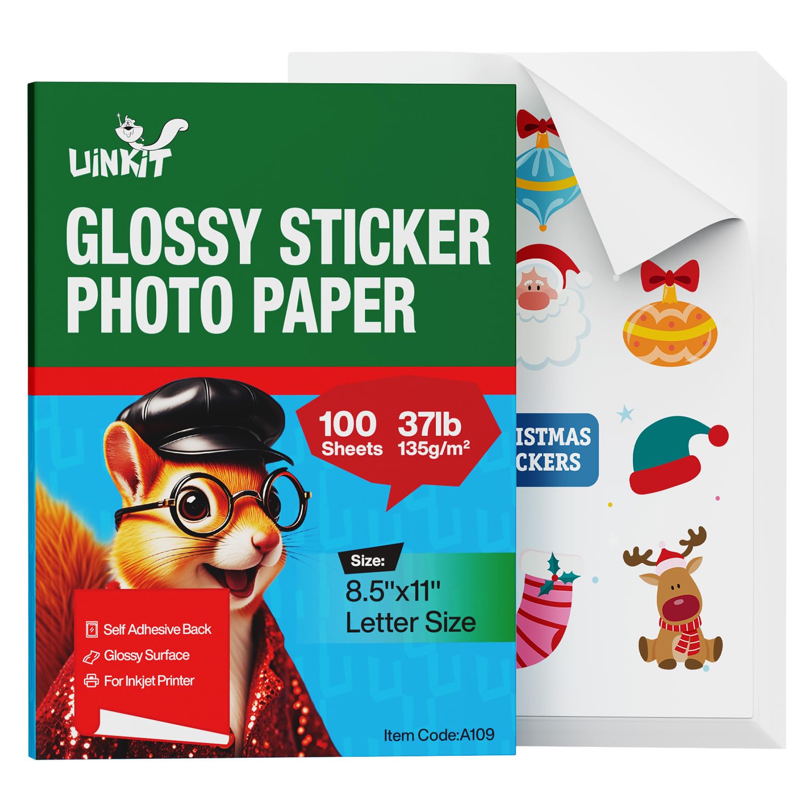 Uinkit 100 Sheets Printable Glossy Sticker Photo Paper 8.5x11 Full Sheet Inkjet Self Adhesive Photo Paper Label For for Scrapbooking, Brand Logo,