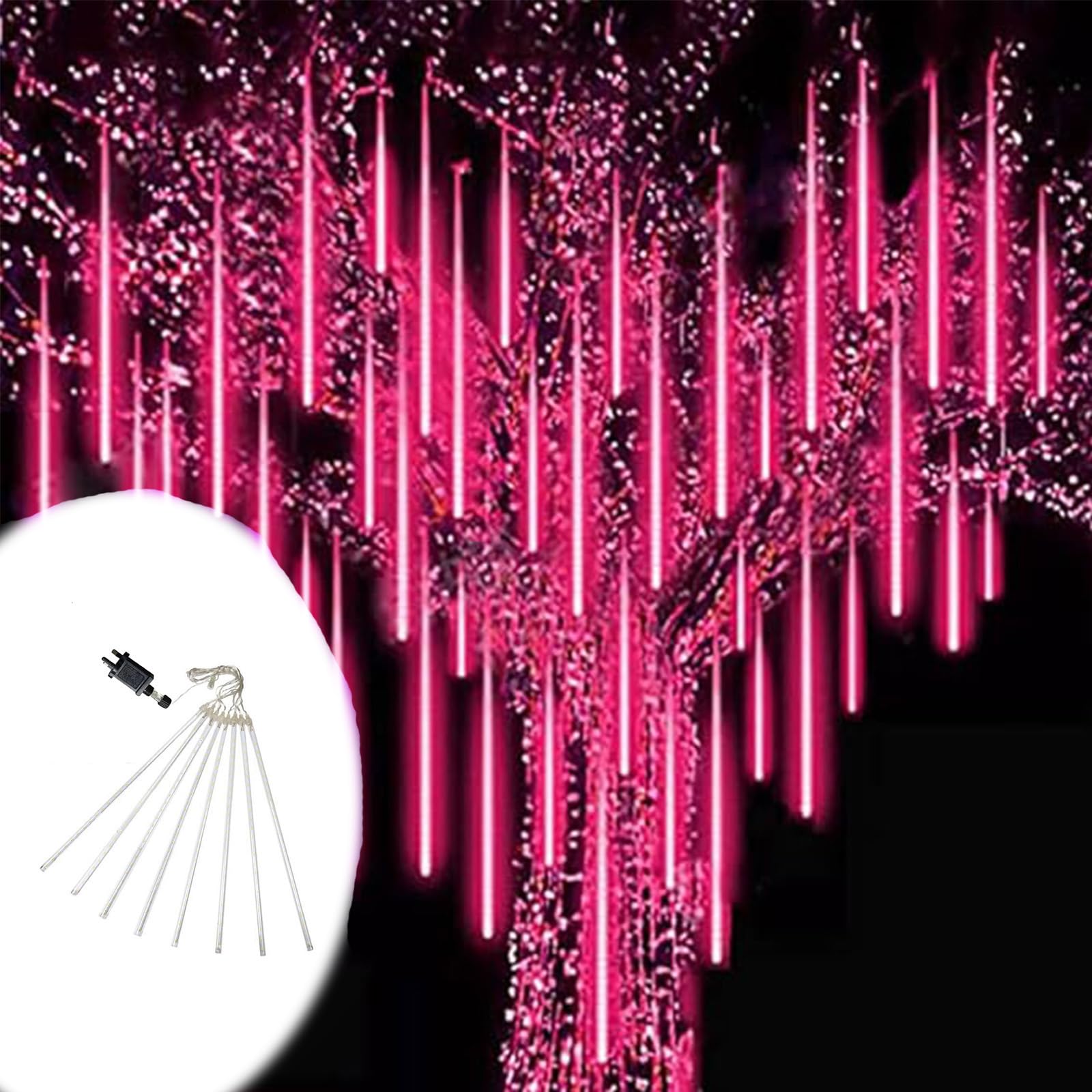 ACESOME Outdoor Christmas Lights, 30cm 8 Tubes Meteor Shower Lights, Waterproof Icicle Lights Outdoor, Snow Fall String Lights for Halloween,Wedding, Party, House, Christmas Decorations (Red)