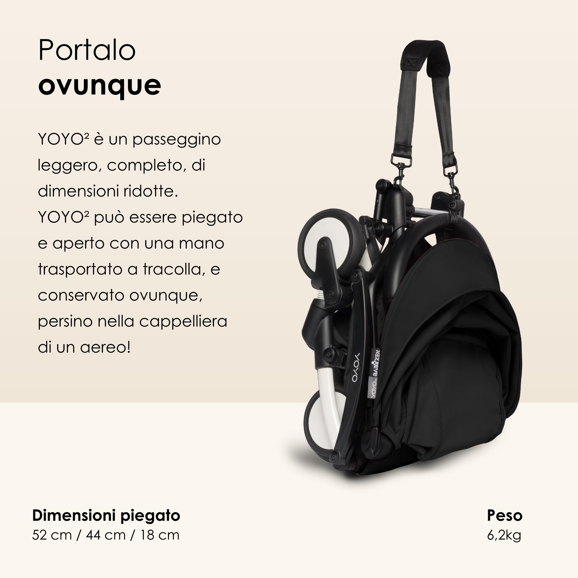 Telaio per passeggino BABYEN YOYO2, Nero - Tessuto non incluso - Include l’imbracatura a 5 punti, lo schienale reclinabile, i supporti della capottina, la tracolla e la custodia protettiva