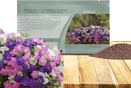 Outsidepride Petunia Shock Wave Spreading Spark Mix Flores de jardín para cestas colgantes, macetas, contenedores, camas, 15 semillas