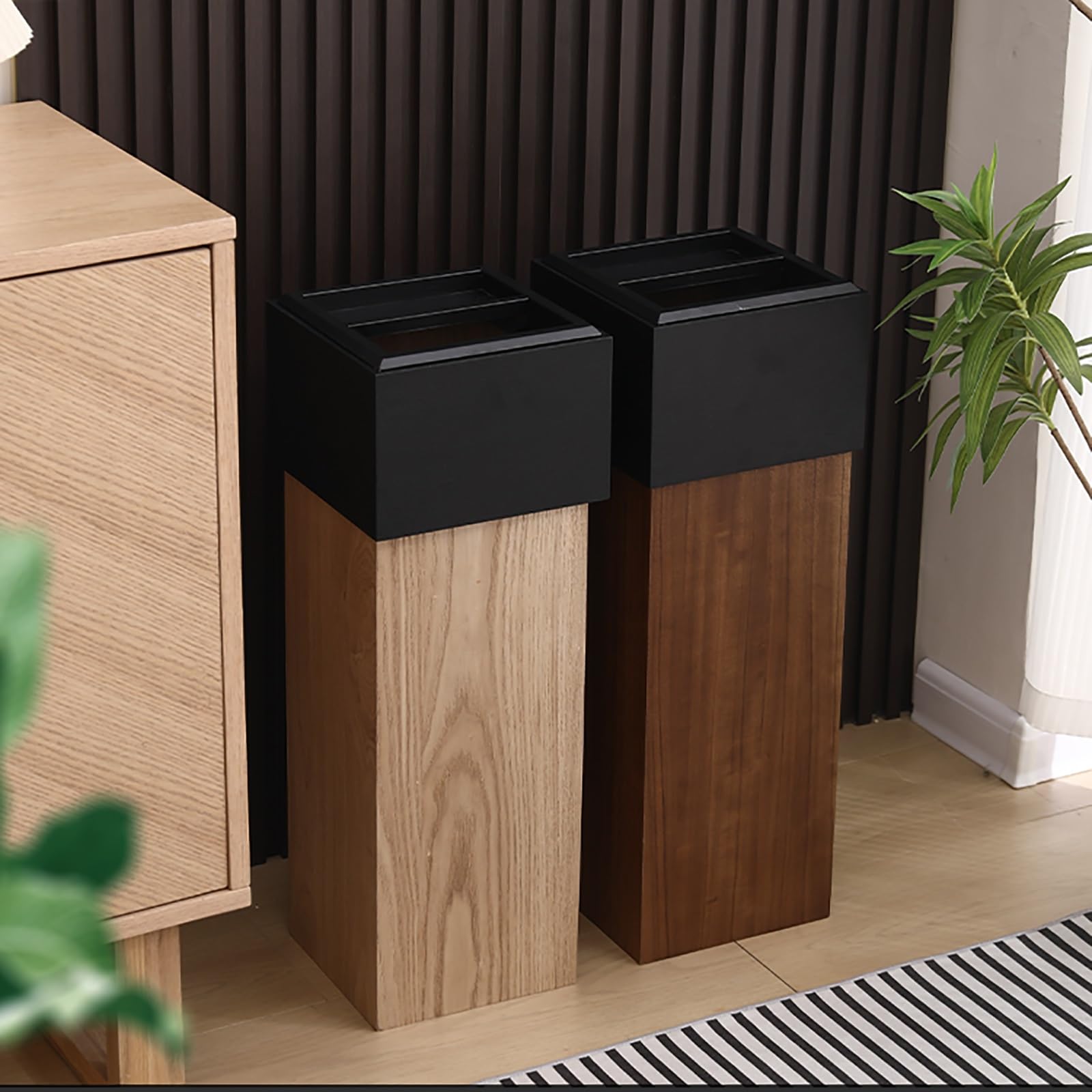 Cubo de Basura Estrecho de Madera de Nogal, Cubos Reciclaje Comerciales Duraderos, Papelera Cocina para Sala de Estar, Dormitorio, Cocina, Baño, sin Tapa