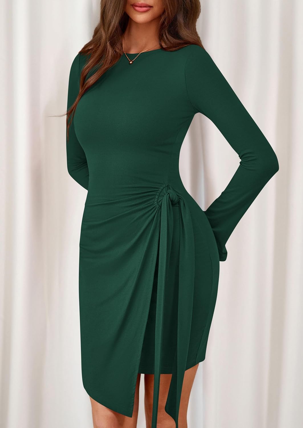 PRETTYGARDEN Women 2025 Mini Bodycon Dresses Long Sleeve Ruched Fitted Short Night Out Trendy Party Club Outfits Fall Clothes - Image 8