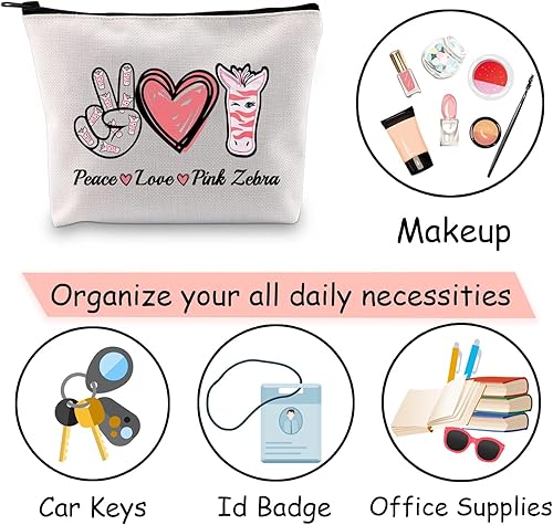 Miniatura 7 de JXGZSO Lindo neceser de cebra rosa con diseño de cebra, artículos de cebra para amantes de la paz, amor, bolsa de maquillaje con estampado de cebra