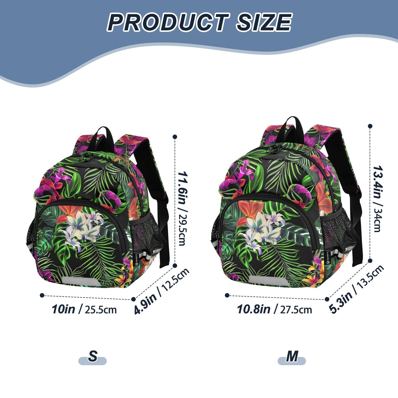 Foliage Flower Dark Black Toddler Harness Backpack for Boys Girls 3-6 Years Kids Backpack with Anti Lost Safety Leash Baby Protection Backpack for Travel Walking Preschool
