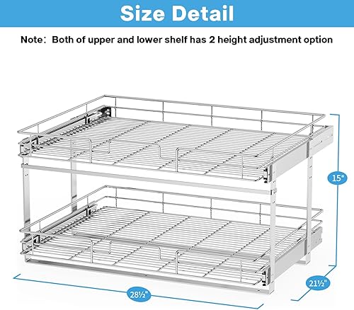 Miniatura 3 de LOVMOR Organizador individual extraíble de gabinete, cajones de gabinete deslizables de 2 niveles, organizador de ollas y sartenes, estante de