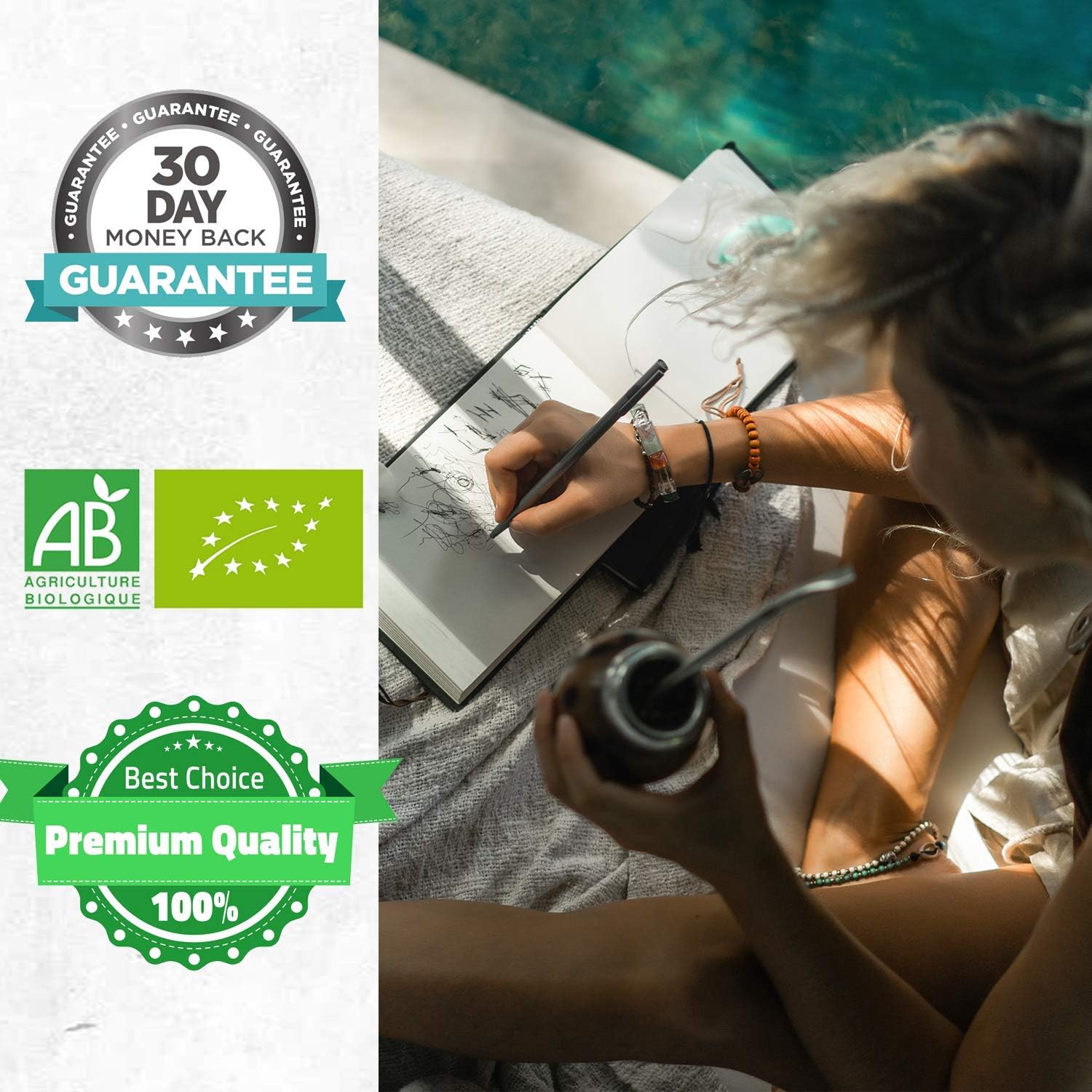 ORIGEENS YERBA MATE BIO 1KG L'Original - Yerba Maté Vert Non Fumé, Récolté à la main - Feuilles, Sans Tige, 0 Poussière - Boisson Energie et Detox