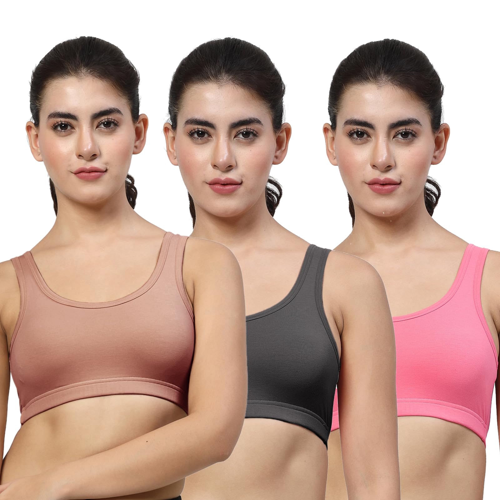 lily Black, Coral, Grey Seamless Non Padded Double Layered Sports Bra-picture-0