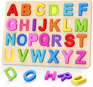 Zeoddler Wooden Alphabet Puzzles for Toddlers - 26 ABC Peg Puzzles, Montessori Preschool Learning Toys, Safe Gifts for Kids