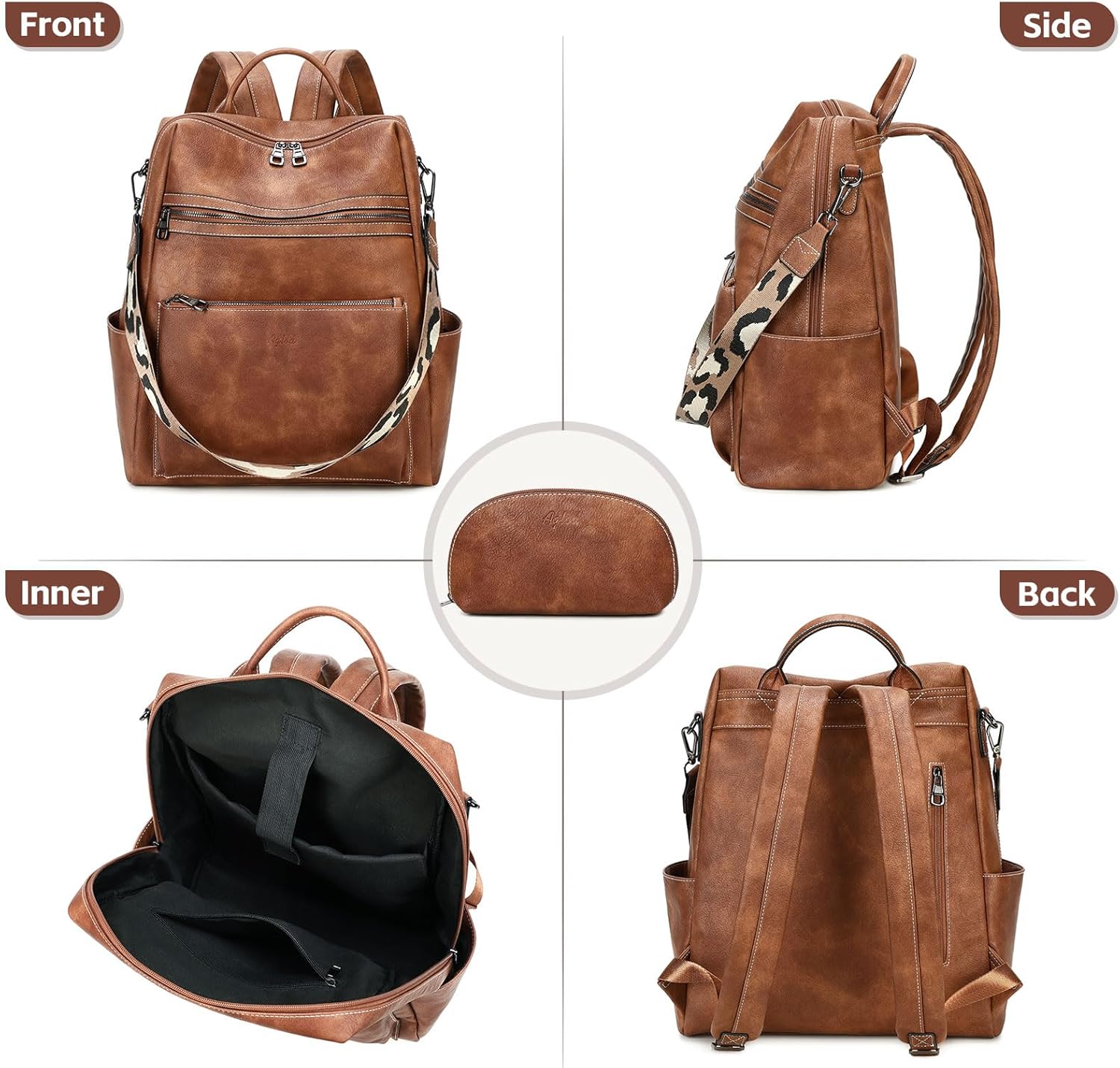 Vegan Leather Laptop Backpack for Women 15.6 Inch Work Backpack Purse for Travel College - Image 6