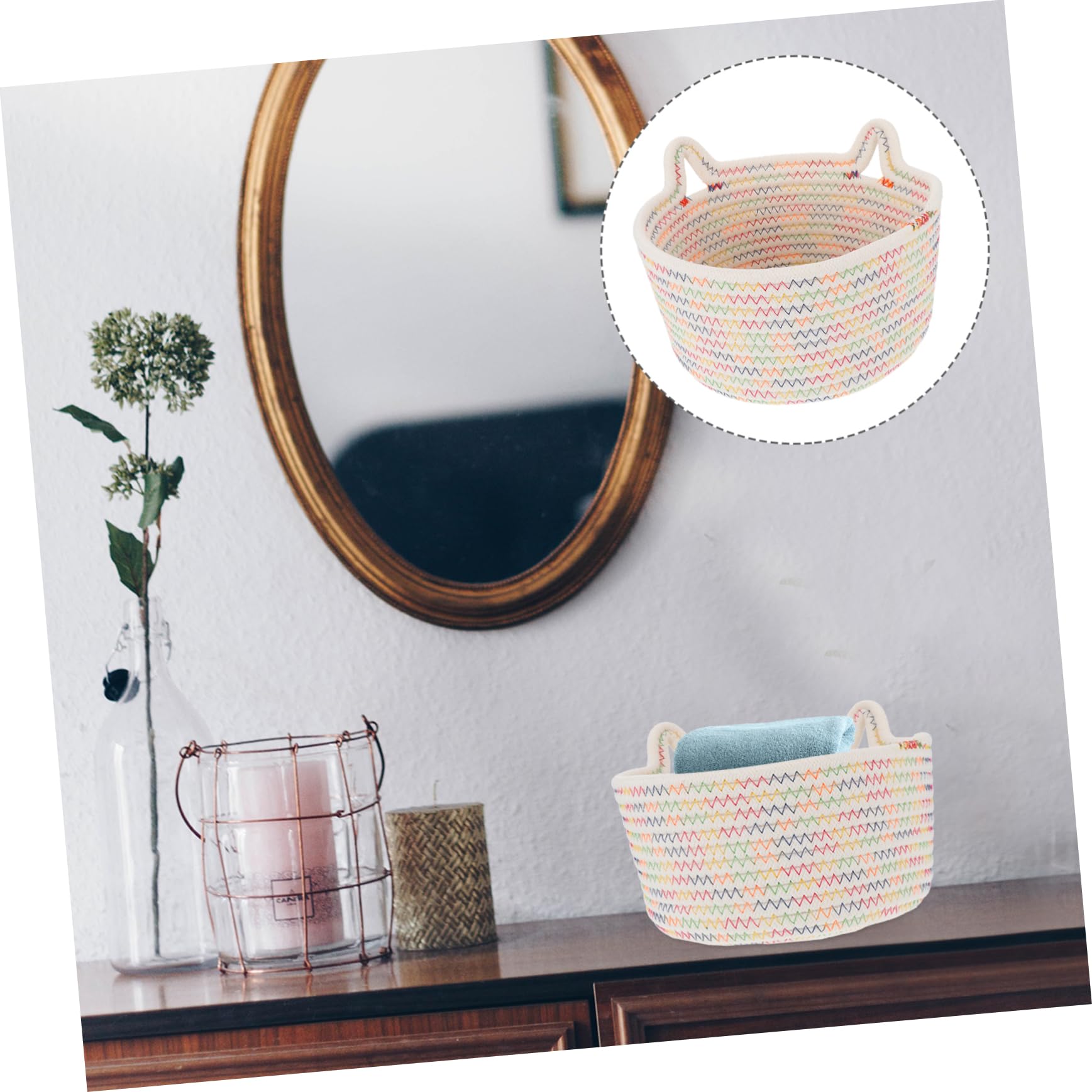 STOBAZA 2pezzi Cesto Organizzatore Cotone Intrecciato Con Orecchie Di Gatto Cesto Portaoggetti Per Giochi Accessori e Piccoli Oggetti Comodo e Salvaspazio Per Scrivania e Casa