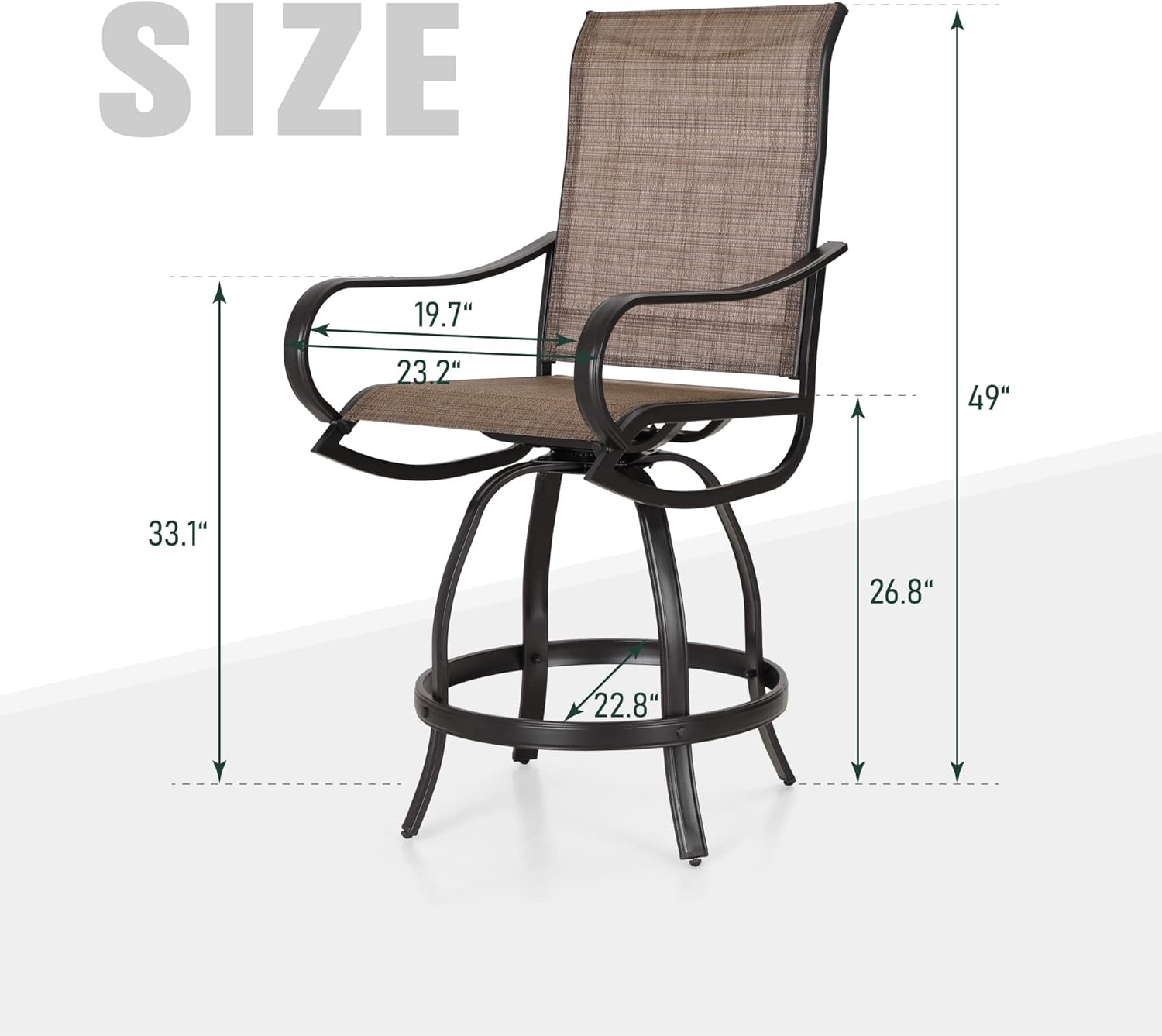MFSTUDIO Outdoor Bar Stool, Patio Counter Height Sling Fabric Bar Chairs Set of 2, All-Weather Resistant, Brown