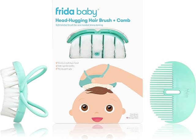 FridaBaby Baby Head-Hugging Hairbrush + Styling Comb Set, Green