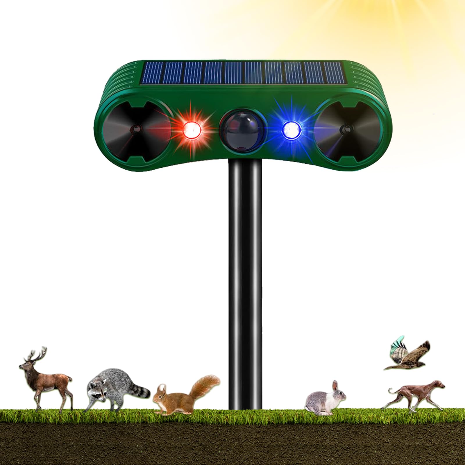 PEHTIY Cat Deterrent, Ultrasonic Repellent, Animal Repellent, 2 Modes, Solar Cat Repeller with Motion Sensor and Flashing Light, IP55 Waterproof Marten Deterrent, Animal Deterrent for Cats, Dogs, Wild