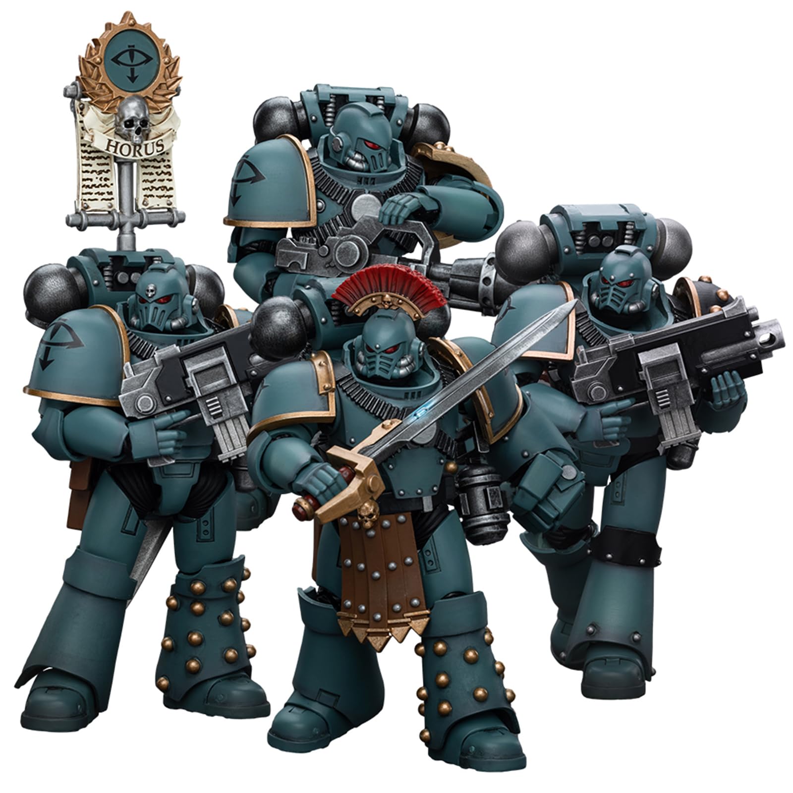 JOYTOY JT9572+JT9589+JT9596+JT9602 Warhammer 40K The Horus Heresy, Sons of Horus MKIV Tactical Team Four person group 1/18 Action Figures Soldier Model Set