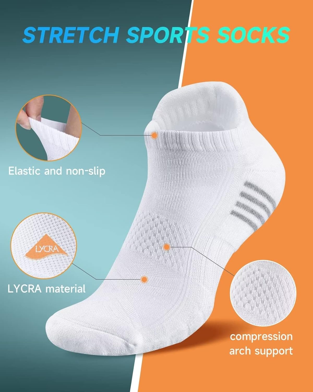 TANSTC Mens Socks,6 Pairs Anti-Blister Cushioned Breathable Cotton Athletic Ankle Running Sports Women Sock - Image 3