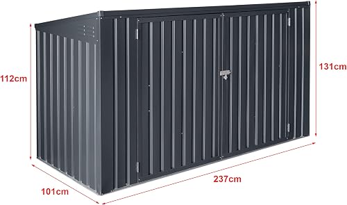 Cache Poubelle Verrouillable Abri de Jardin Polyvalent pour Outils d'Extérieur pour 3 Poubelles de 240 L Acier Galvanisé à Chaud 237 x 101 cm Gris Foncé - 3
