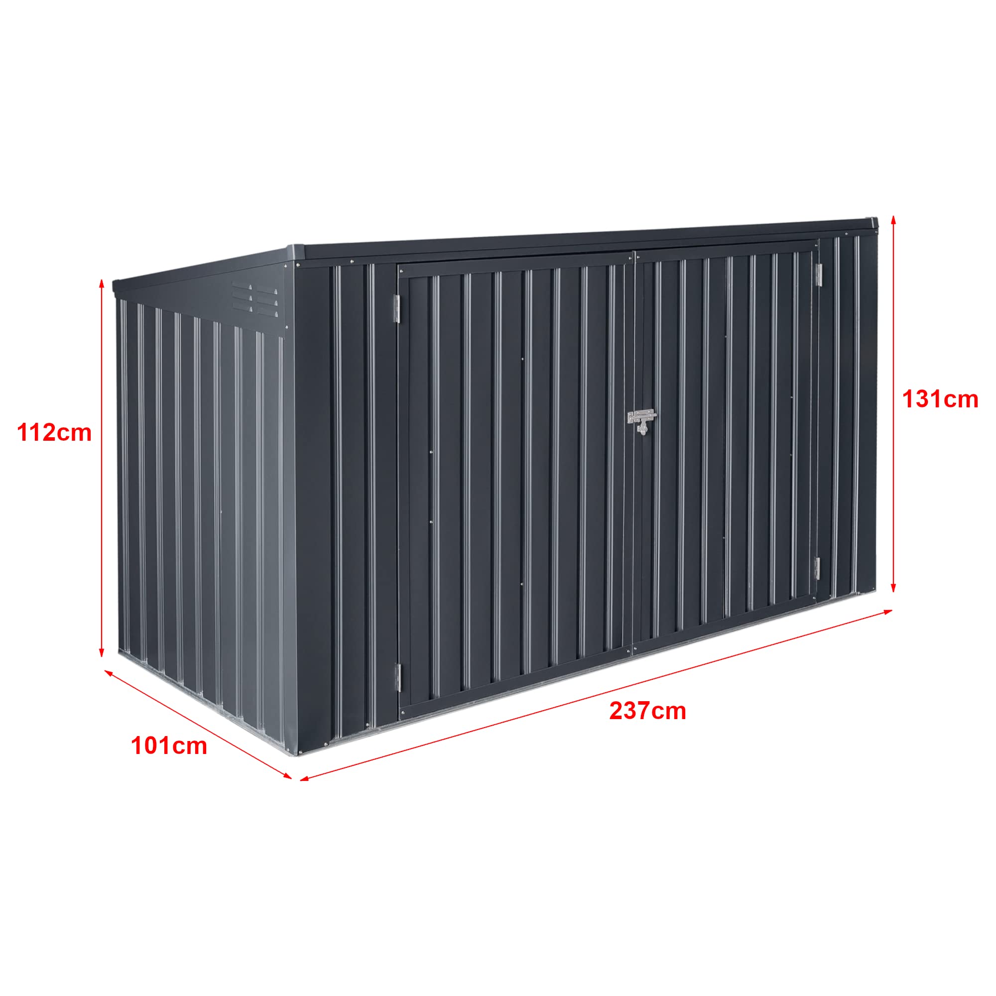 Cache Poubelle Verrouillable Abri de Jardin Polyvalent pour Outils d'Extérieur pour 3 Poubelles de 240 L Acier Galvanisé à Chaud 237 x 101 cm Gris Foncé