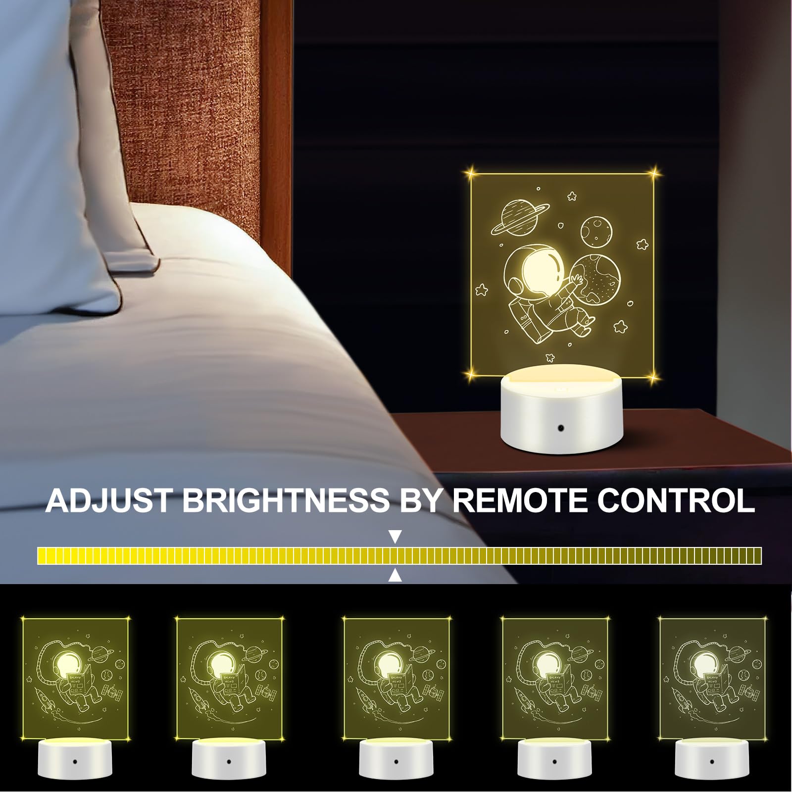 Attacco LED 3D notturno, attacco LED ONEVER16 colori con 10 base luce in acrilico fai da te, base luminosa a LEDs con telecomando e controllo touch per camera da letto (foglia quadrata tipo bianco)