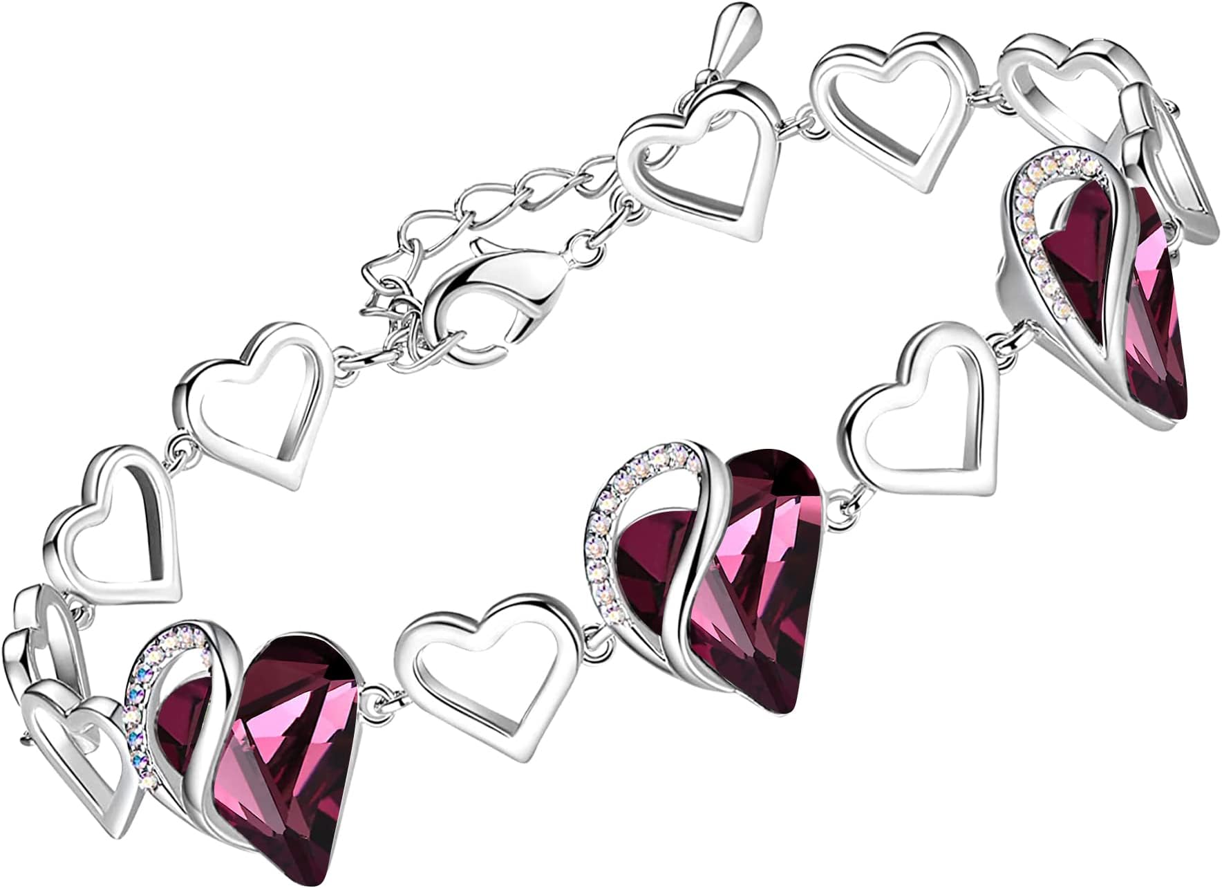 Infinity Love Heart Bracelet Made with Swarovski Crystals Amethyst Dark Pink February Birthstone Jewelry Gifts for Women