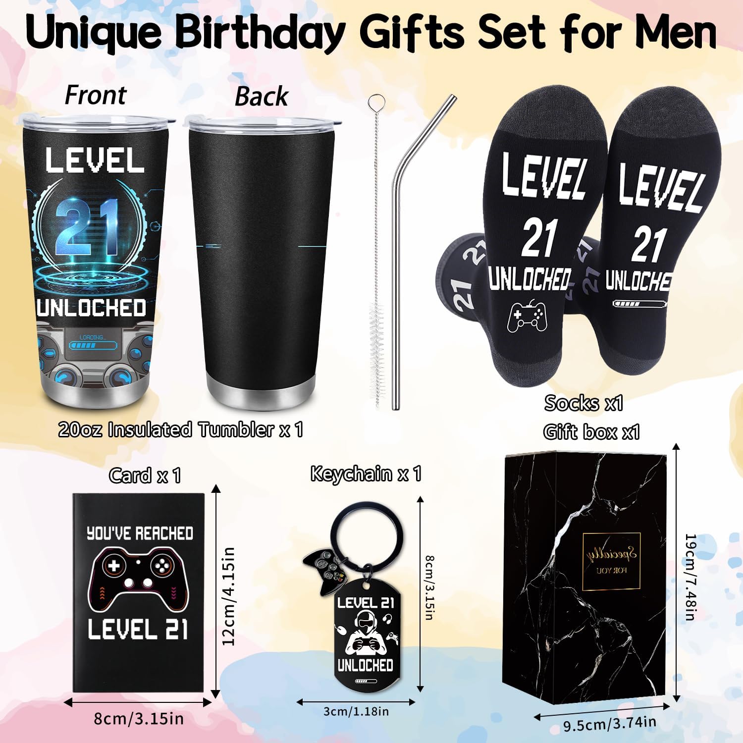 4Pcs 21th Birthday Gifts Set, Cool 21 Year Old Birthday Gift Ideas for Boys Son Grandson Nephew Brother from Mom Dad, Gamer Presents for with 20oz Tumbler Funny Socks Keychain Cards - Image 5