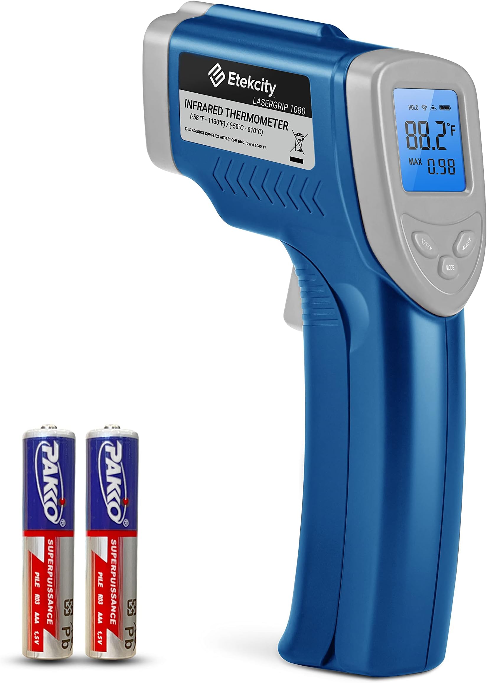 Infrared Thermometer 1080, Heat Temperature Temp Gun for Cooking, Laser IR Surface Tool for Pizza Oven, Meat, Griddle, Grill, HVAC, Engine, Accessories, -58°F to 1130°F, Blue