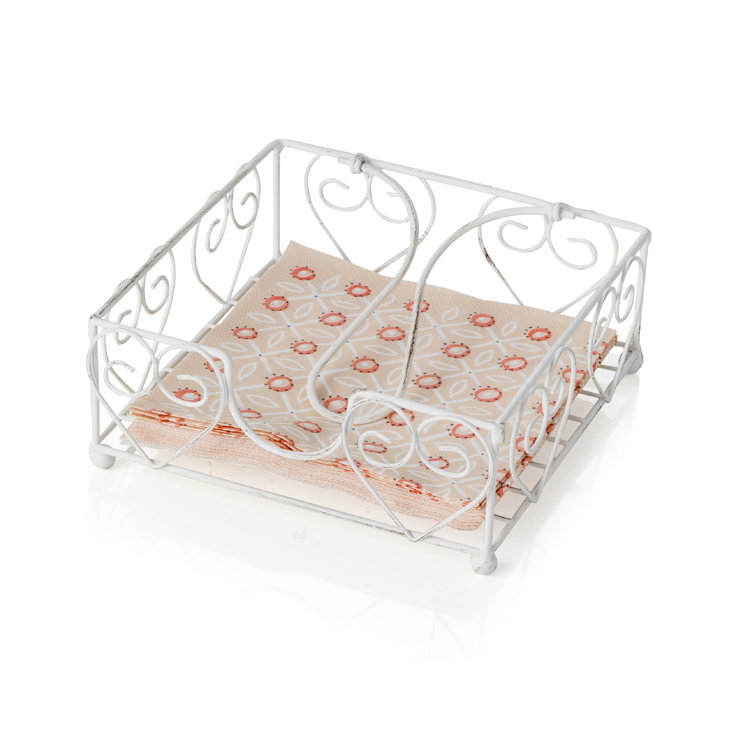 Baroni Home Servilletero de hierro decorado, estilo Shabby Chic, accesorios de cocina de mesa, servilletero para interior y exterior, 20 x 20 x 8 cm