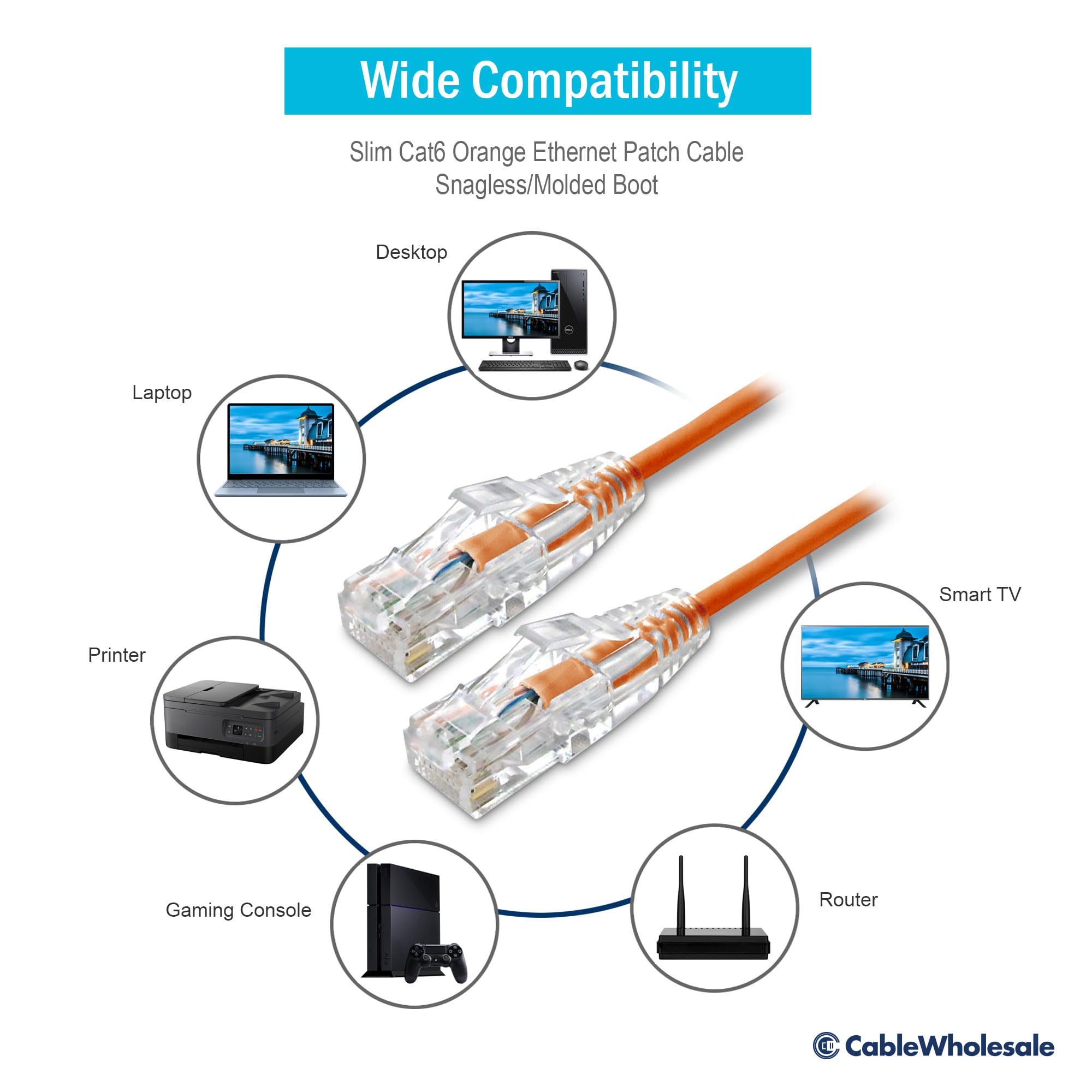 Kabel Ethernet Cat6 cienki pomarańczowy, bez zaczepów/formowany, 1,8 m