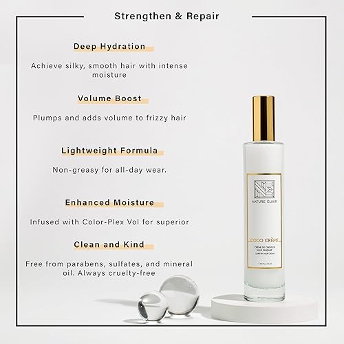 Miniatura 2 de Nature Elixir COCO CREME - Acondicionador sin enjuague para cabello encrespado que rellena e hidrata el cabello, leche capilar, acondicionador para