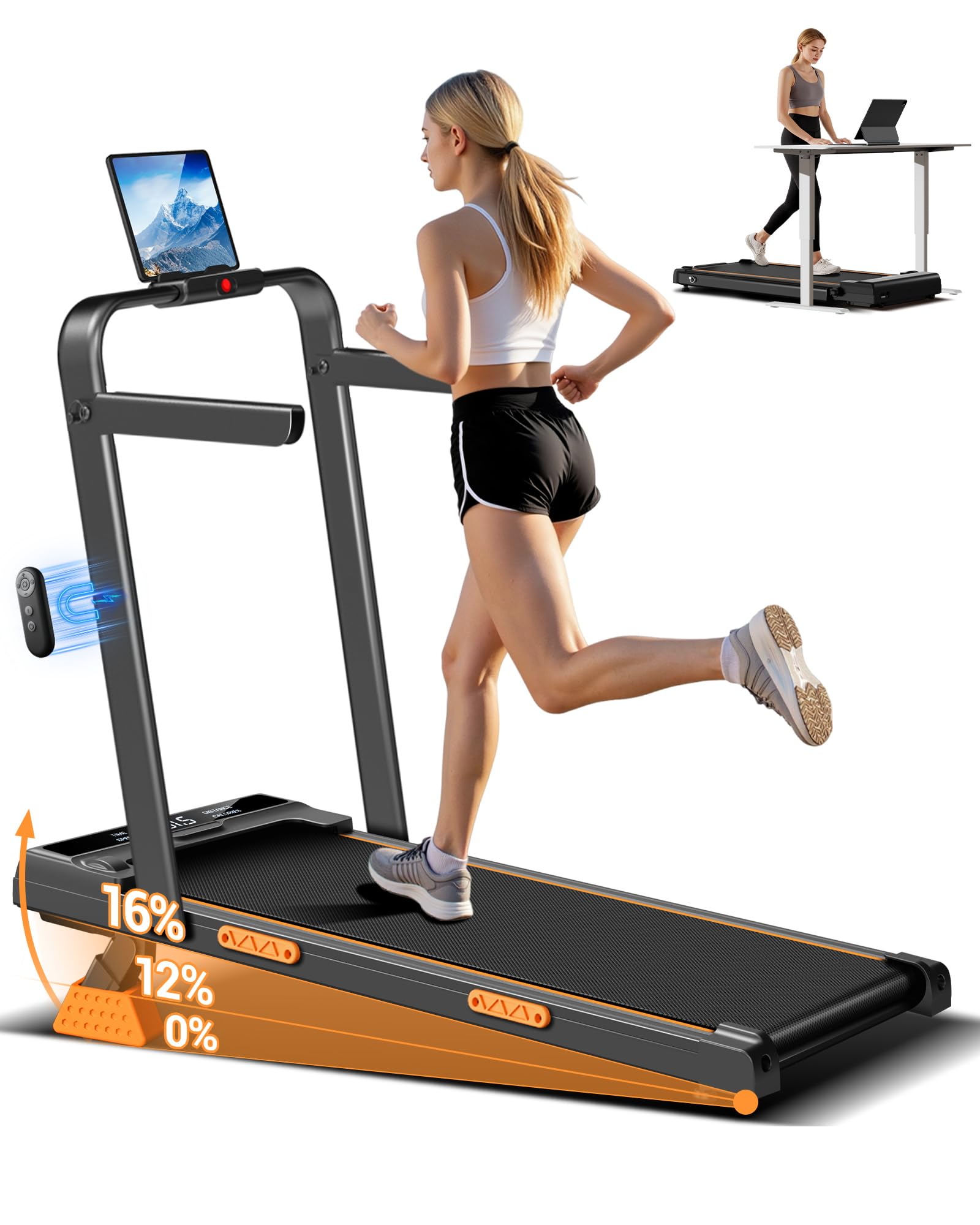 LONTEK Tapis Roulant Pieghevole Salvaspazio 10KM/H, Maniglioni Regolabili | 16% Tapis Roulant Salvaspazio Pieghevole, 3.0HP Tapirulan Elettrico Offerte Pieghevole, Treadmill Walking Pad, Portata 159 KG