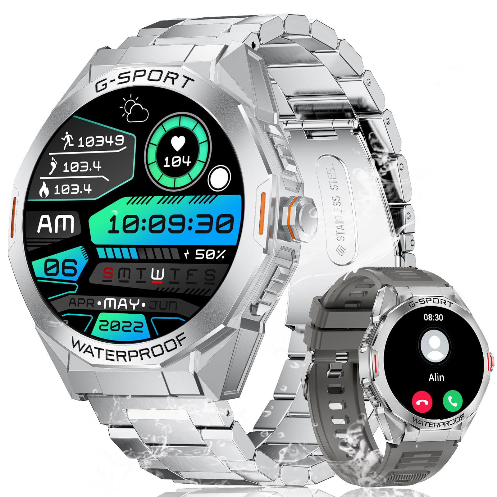 LIGE Reloj Inteligente Hombre con Llamadas Bluetooth, 1.46" HD Smartwatch con 100+ Modos Deportivos, Pulsómetro, SpO2, Sueño, Whatsapp Mensajes, 3ATM Impermeable Smart Watch para iOS Android