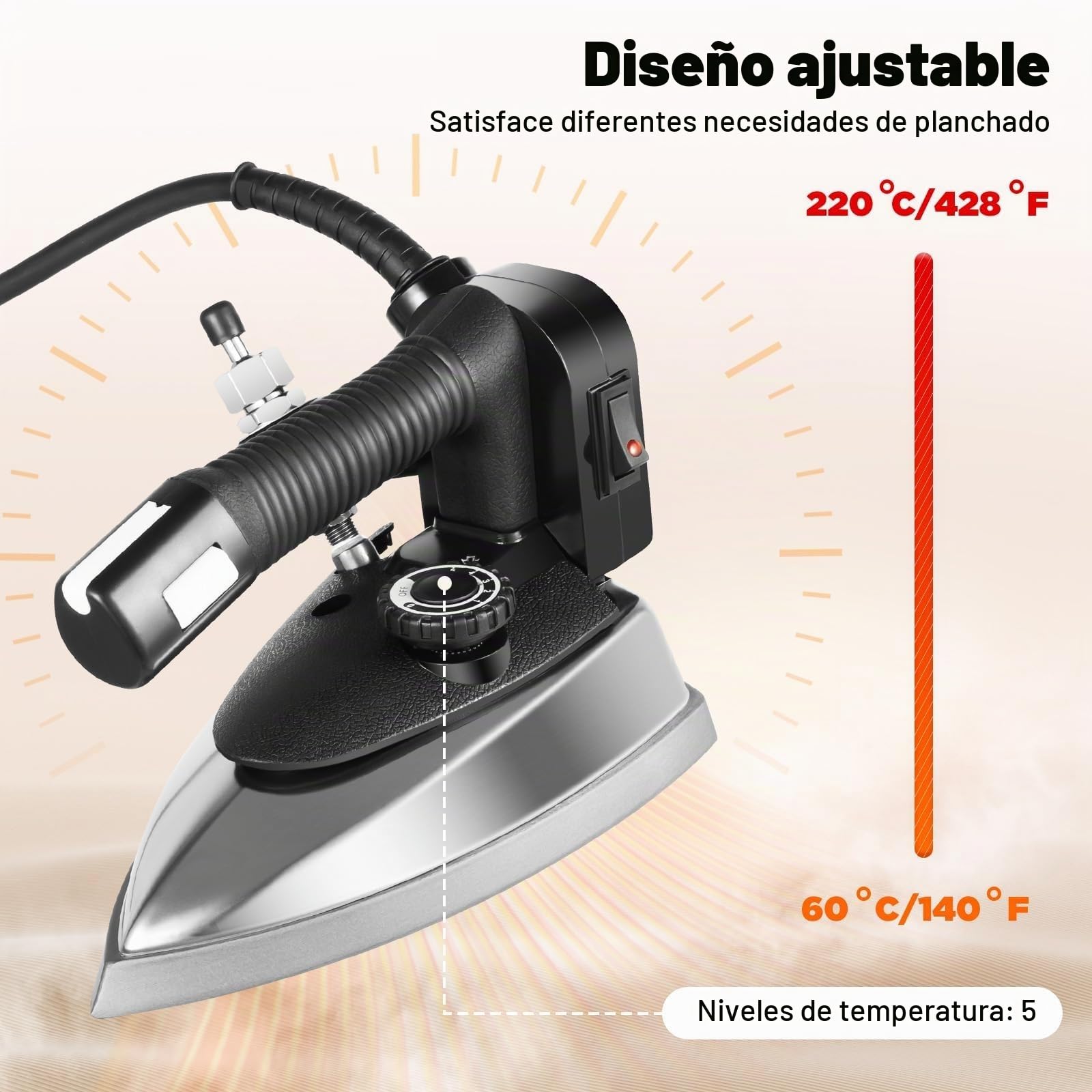 Plancha de vapor eléctrica industrial, plancha de vapor comercial de gravedad con 5 temperaturas ajustables, tanque de agua de 3l y manguera, máquina de prensado a vapor para ropa