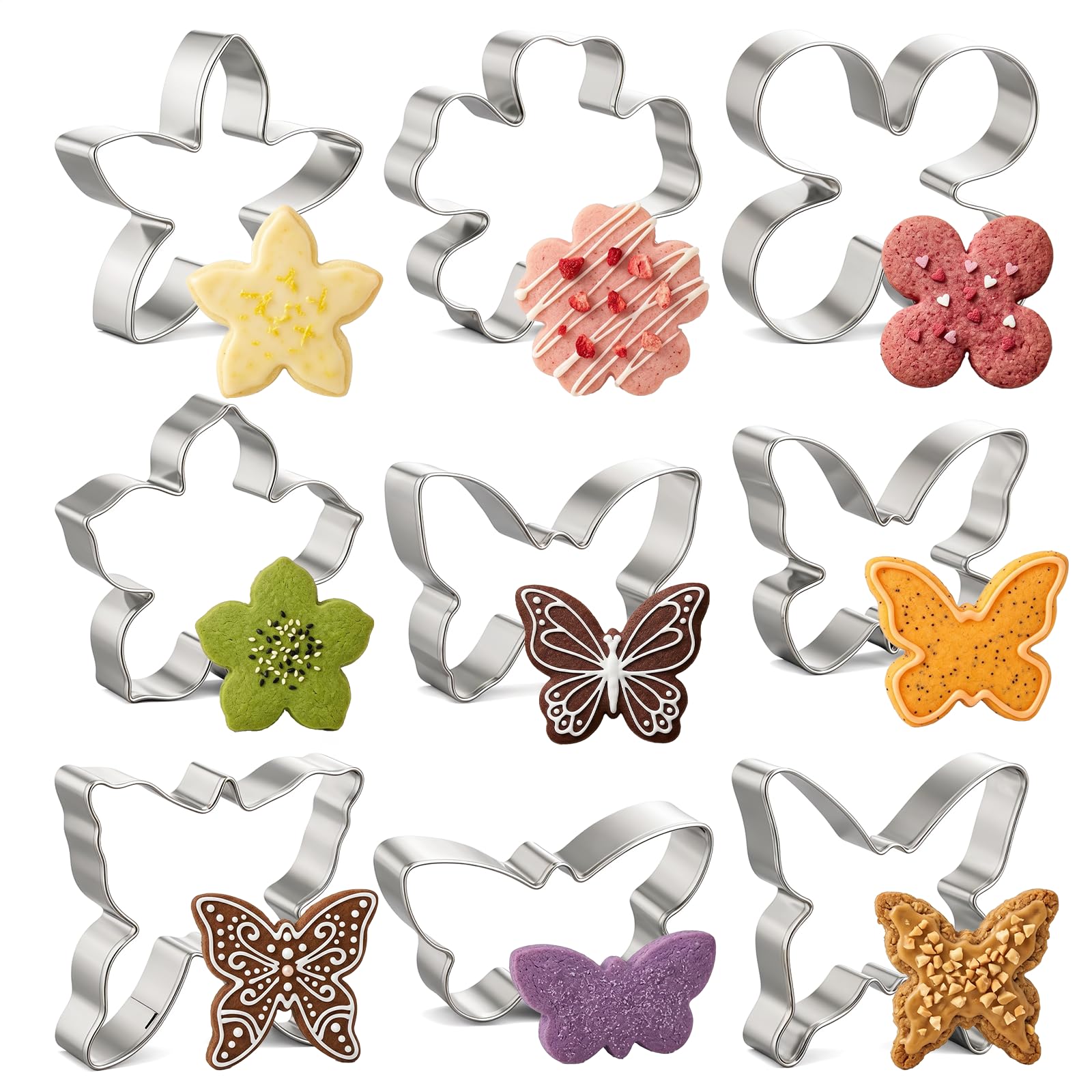Muiltvoe 5 Pcs Butterfly Cookie Cutter, 4 Pcs Flower Cookie Cutter | Stainless Steel Cookie Cutters Baking Tool for Homemaking Cookie Biscuits Dough Cake Decoration